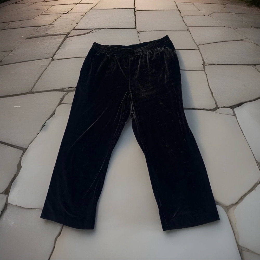 Soft Surroundings Black Crushed Velvet Size Large Wide Leg Pants